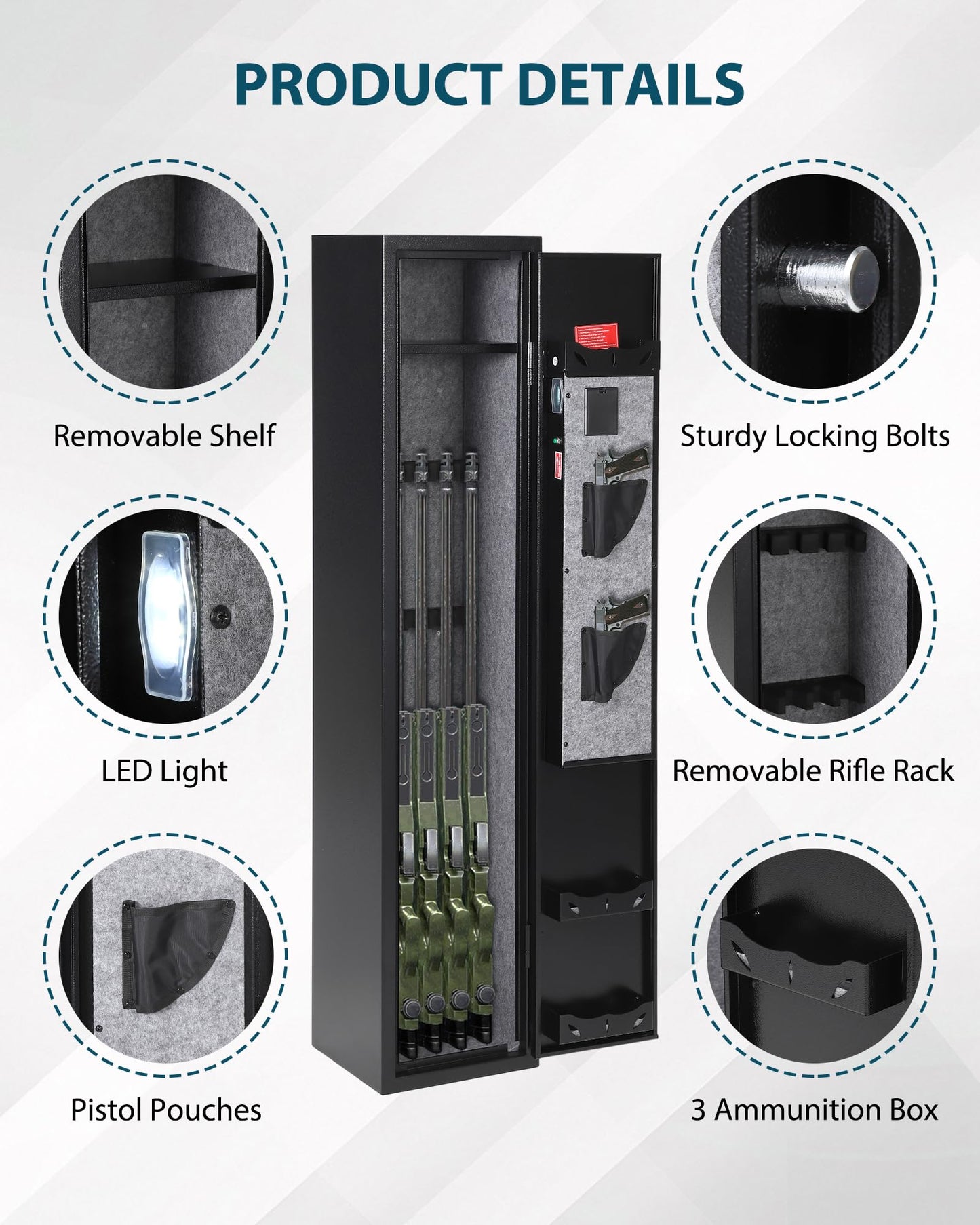 GarveeTech 6 Gun Safe for Rifles and Pistols,Heavy Duty Gun Cabinet, Gun Safes for Rifles with Adjustable Gun Racks & shelf, Large Digital Gun Locker