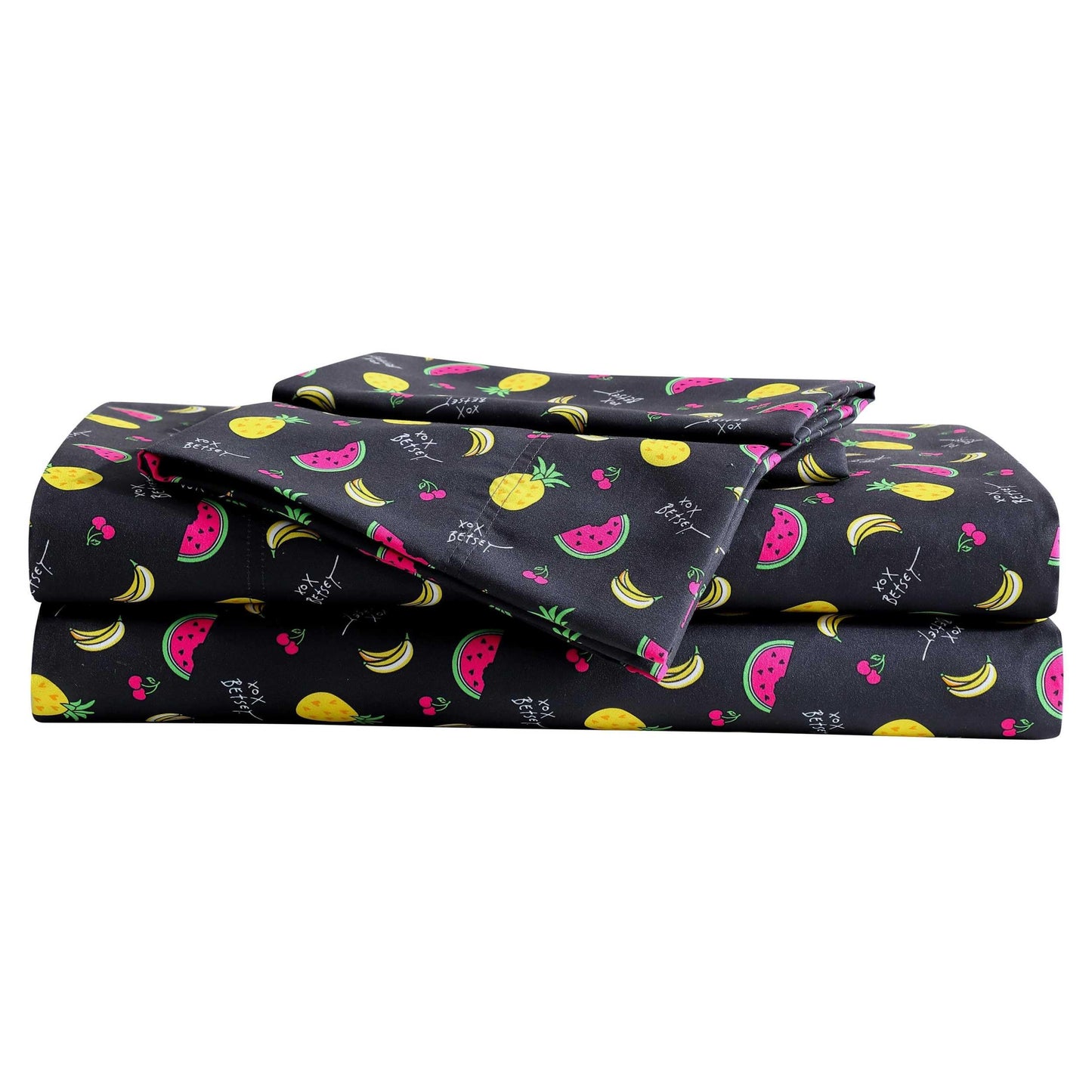 Betsey Johnson - Queen Size Sheet Set, Ultra-Soft Bedding with Smooth & Breathable Feel, Deep Pockets, Bed Sheets with Matching Fitted Sheet & Pillowcases (Fruits Toss Pink)