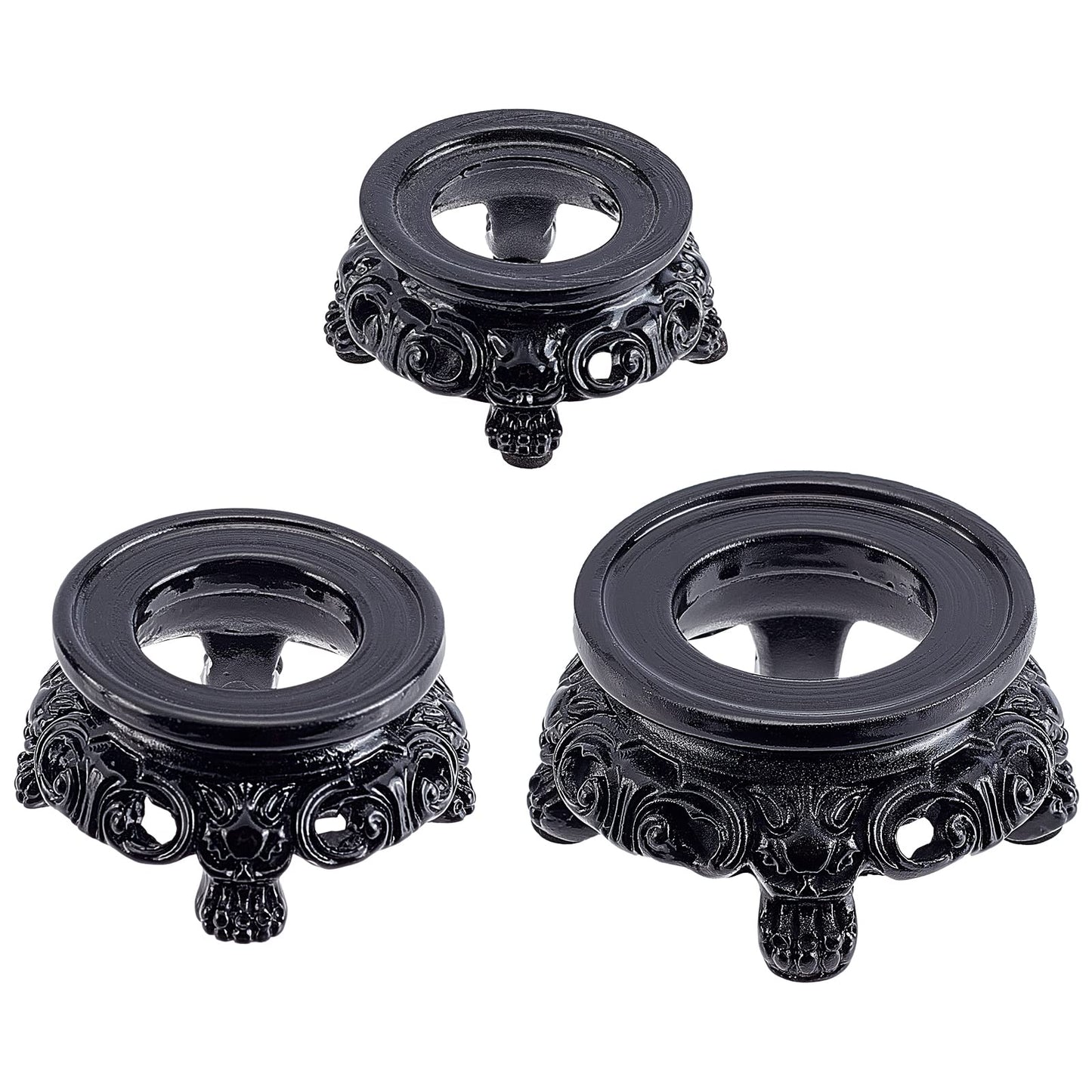 AHANDMAKER 3 Pcs Black Crystal Ball Display Stand Pedestal, 3 Size Small Resin Sphere Stand Gazing Ball Holder Pendulum Plate Stand for Display Crystal Ball Stone Quartz Ball Orb Home Table Decor