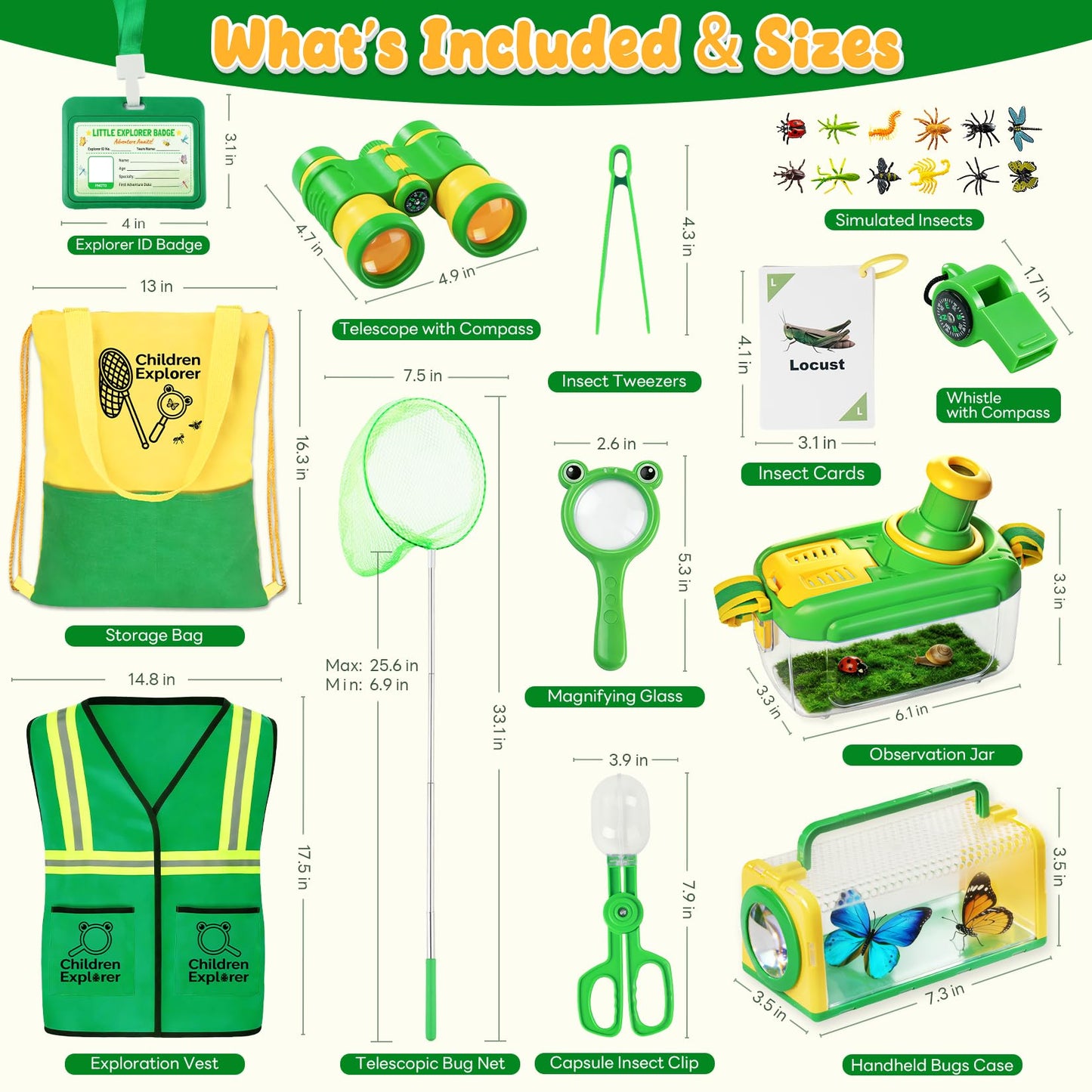 Toycost Kids Explorer Kit & Bug Catcher Kit with Vest, Carry Bag, Binoculars,Observation Jar, Butterfly Net, Magnifying Glass, Outdoor Nature Exploration STEM Toys Camping Gift for Boys Girls Ages 3-7