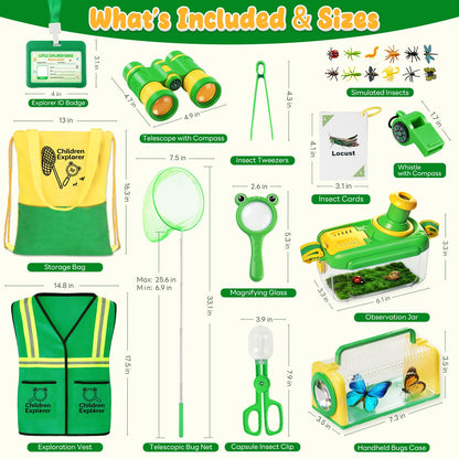 Toycost Kids Explorer Kit & Bug Catcher Kit with Vest, Carry Bag, Binoculars,Observation Jar, Butterfly Net, Magnifying Glass, Outdoor Nature Exploration STEM Toys Camping Gift for Boys Girls Ages 3-7
