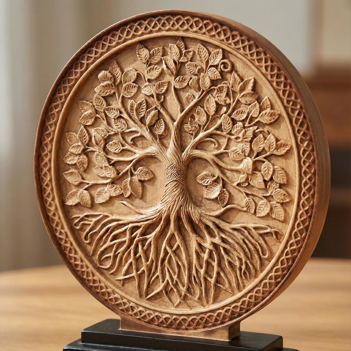 LCCCK Tree of Life Statue, Resin Round Tree Sculpture for Cabinet Decor, Shabby Chic Knick Knacks, Living Room Mantle Entryway Table Top Accent, Symbolic Family Roots Home Decor
