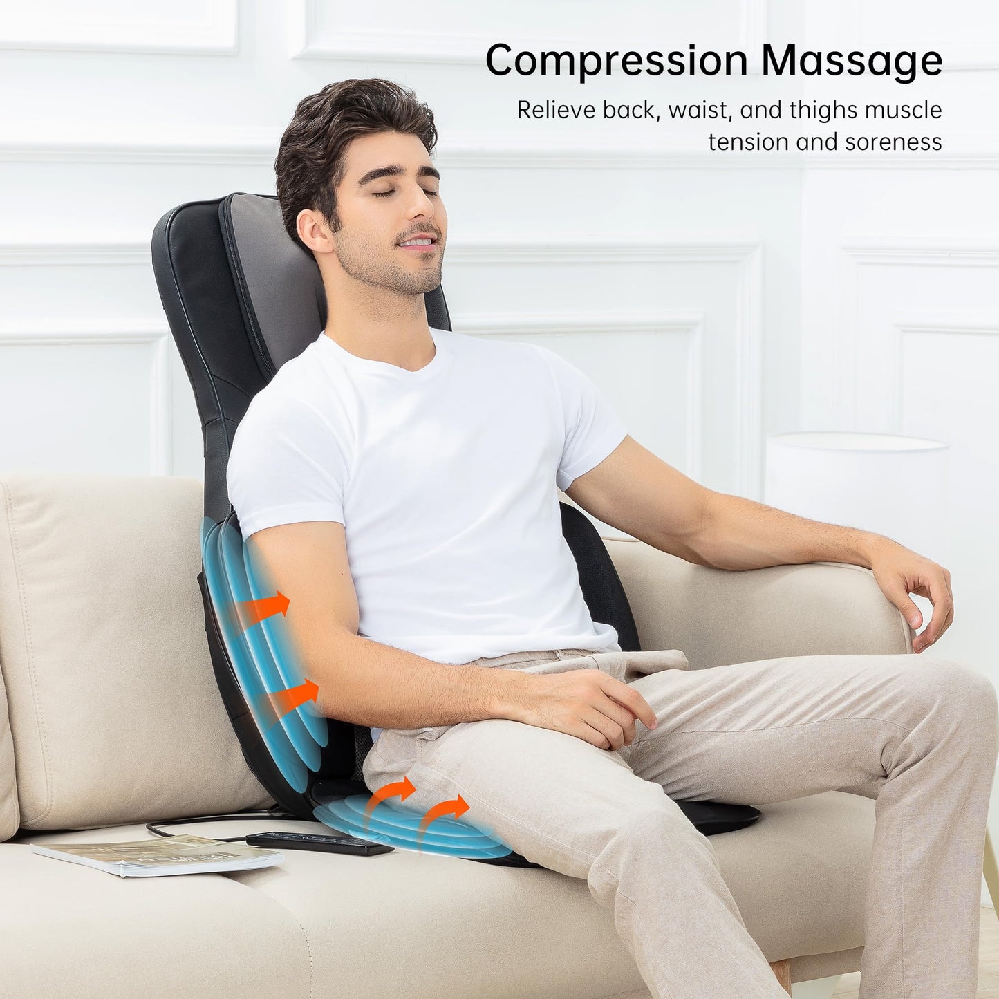 Snailax Shiatsu Neck Back Massager with Heat, Massage Chair Pad with Compression, Height-Adjustable Neck Massage Rollers Chair Seat Massager, Gifts for Men, Women