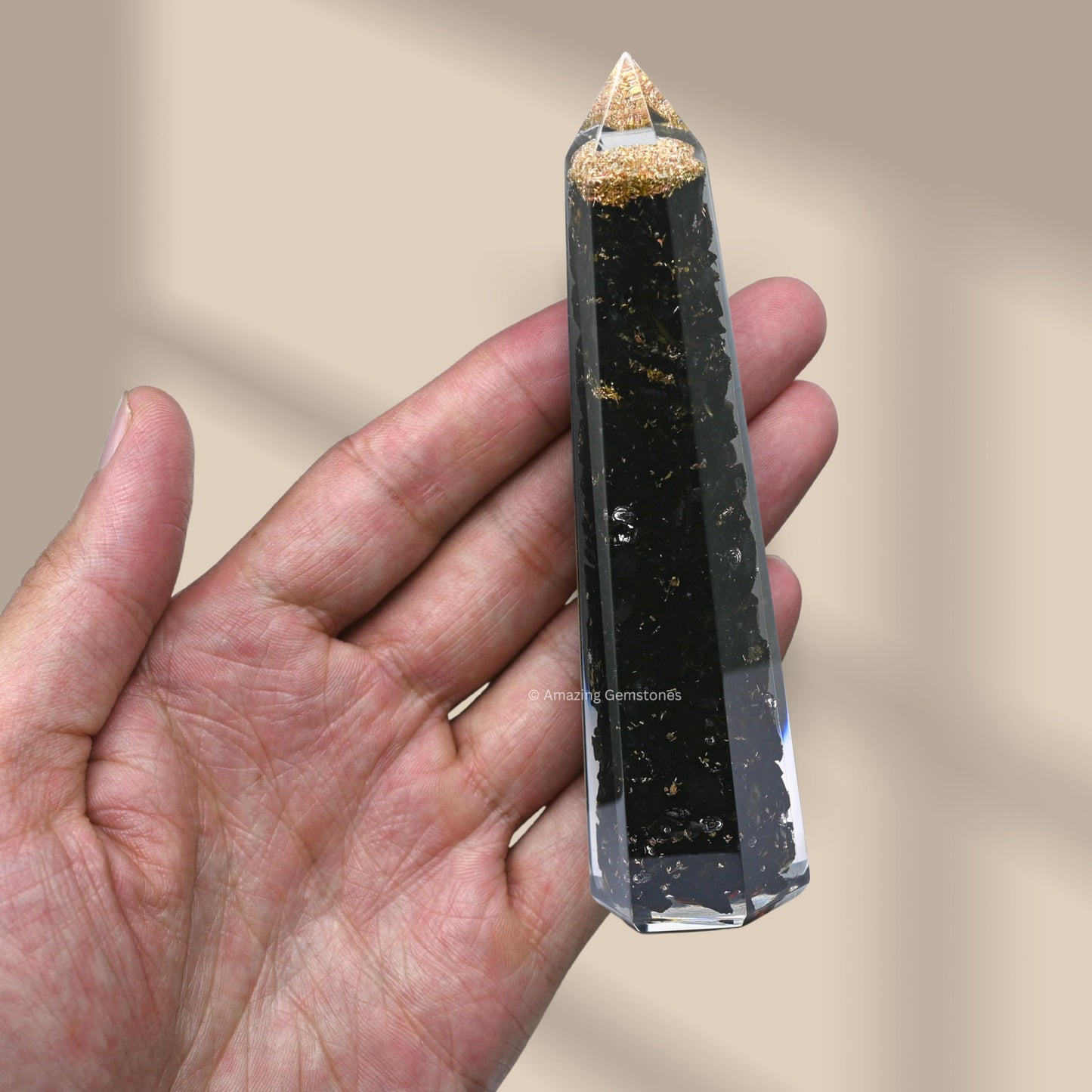 Amazing Gemstone Black Tourmaline Orgonite Orgone Crystal Towers - Large 4.5" Orgonite Crystal Wand Obelisk Tower Point for Meditation, Crystals and Healing Stones Gift and Protection