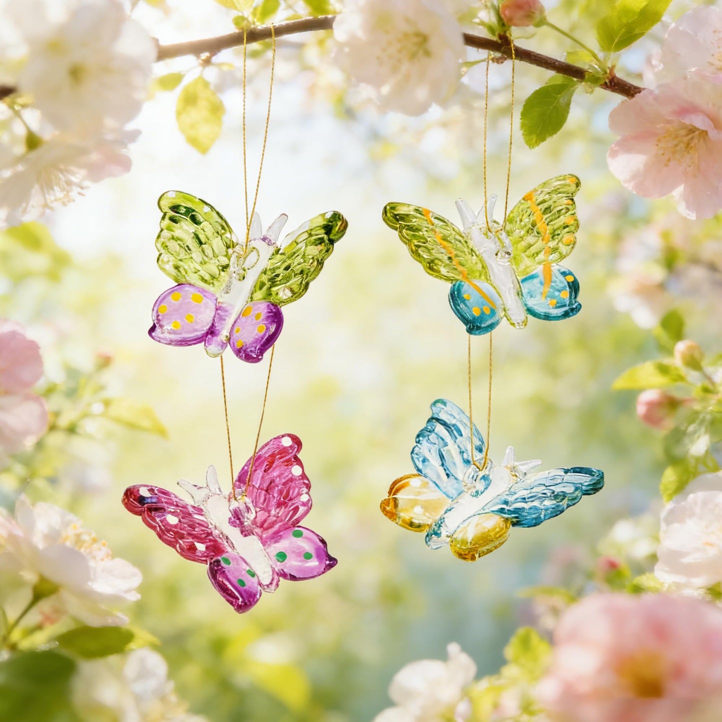 Set of 4 Crystal Butterfly Ornaments 1.7in Hanging Glass Butterflies Collectible Decoration for Home Window Patio Tree