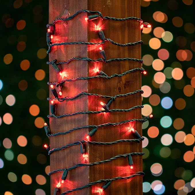 Novelty Lights 50ft 100 LED Red Christmas Lights Outdoor/Indoor, 6" Spacing, Green Wire String Lights for Festive Xmas Lighting, IP55, UL Listed, Dimmable, Connectable