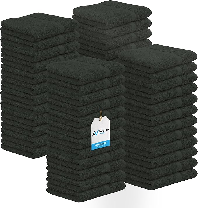 Avalon Towels Cotton Washcloths – Size 12x12 Inches, 100% Ring Spun Cotton