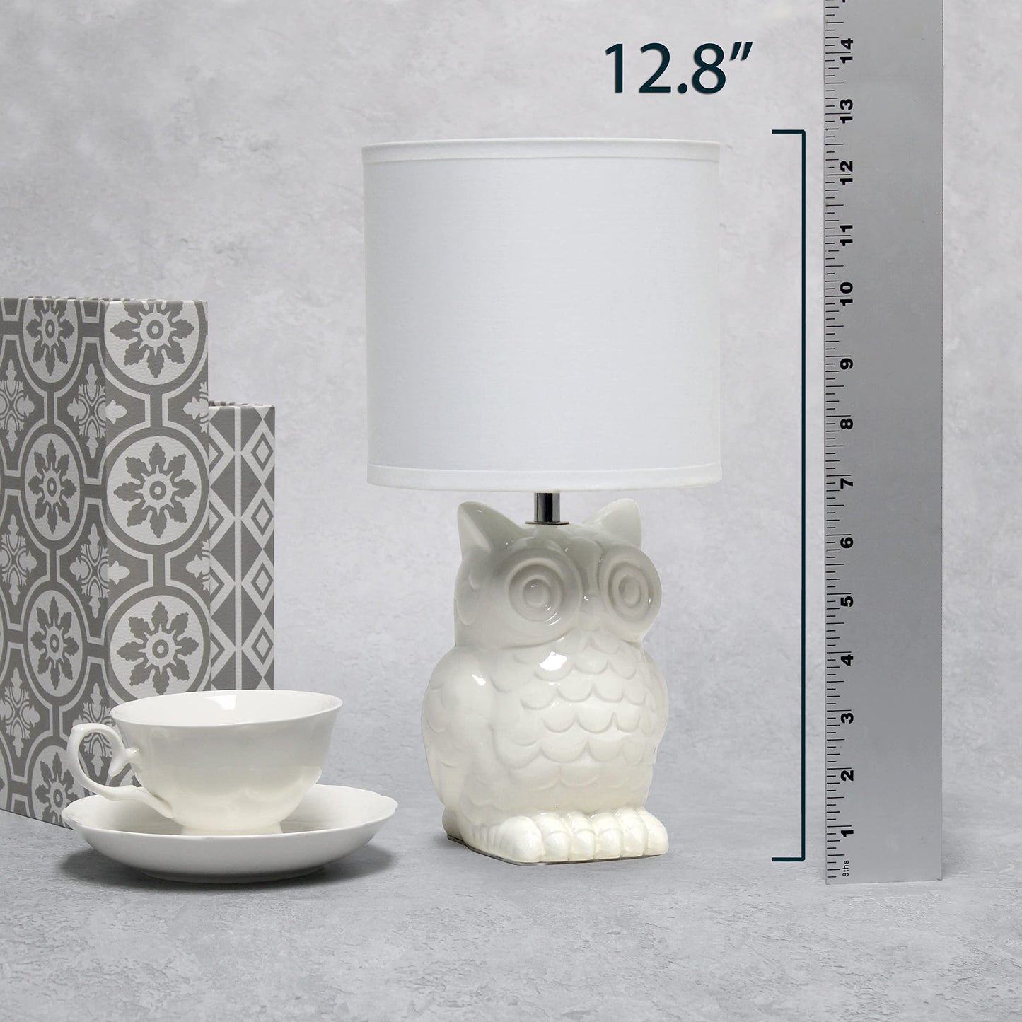 Simple Designs LT1136-OFF 12.8" Tall Contemporary Ceramic Owl Bedside Table Desk Lamp w Matching Fabric Shade for Home Decor,Bedroom, Nightstand, Living Room, Entryway, Kids' Room, Nursery, Off White
