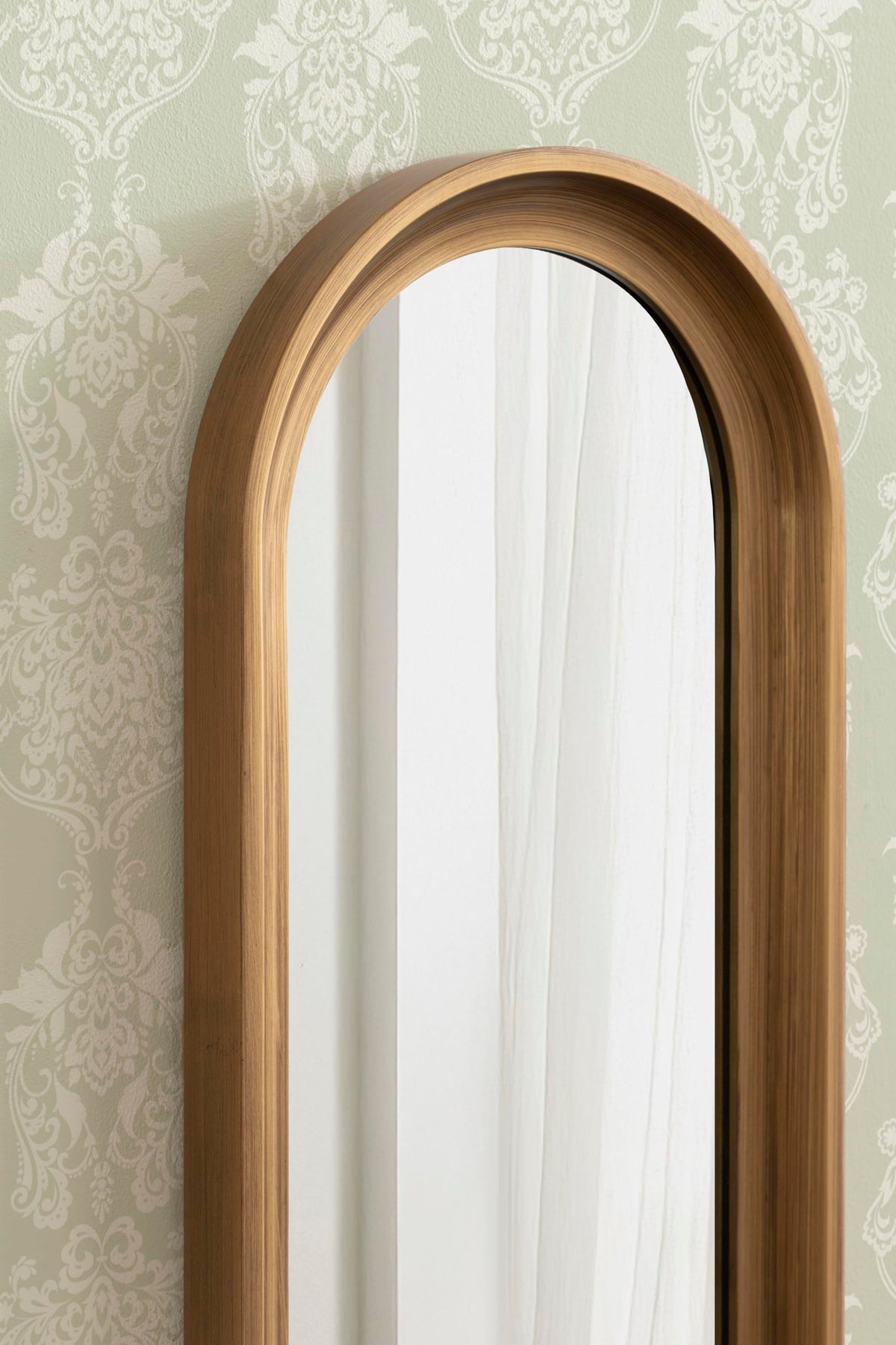 Kate and Laurel Hatherleigh Modern Slim Arched Panel Wall Mirror, 12 x 36, Gold, Transitional Narrow Wooden Arch Mirror for Use as Versatile Bedroom or Entryway Wall Decor