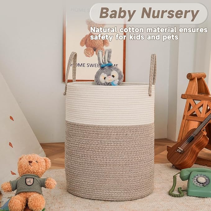 Large Woven Laundry Basket Hamper, 60L Cotton Rope Storage Bin