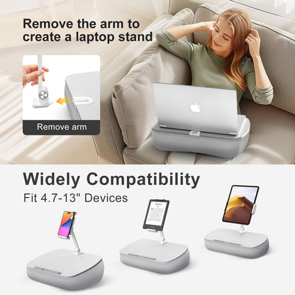 ERGONOV Lap Beanbag Cozy Pillow Stand for Bed with Adjustable Arm, 360° Tablet Holder, Fits 4.7"-13" Kindle, iPad, Phone, Laptop, Lap Desk for Hands Free Reading in Bed, Couch, Sofa(Light Gary)