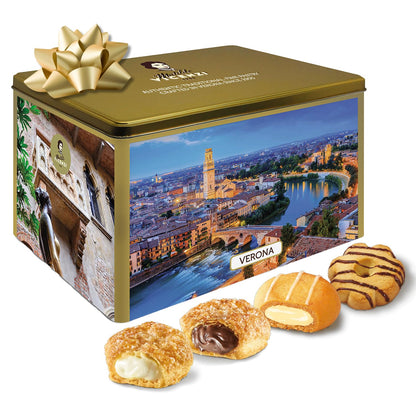 Matilde Vicenzi Verona Gift Tin - Assortment of Italian Pastries and Cookies - Gourmet Gifts for Mother's Day, Birthday and Every Special Occasion - Assorted Cookies in Italian Design Tin 32oz (907g)
