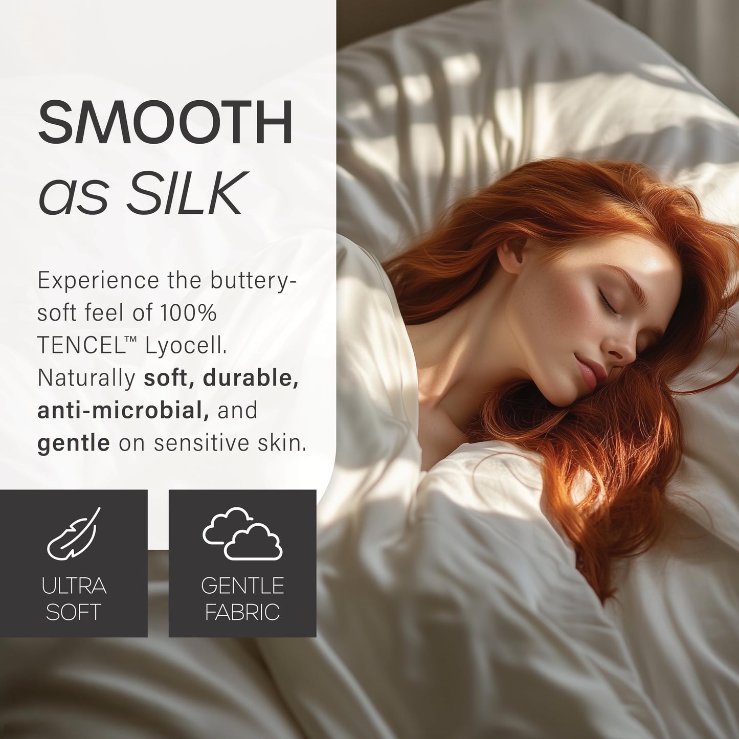 HARMONIC SILVER Eucalyptus Collection Split King Size Sheet w/Silver Ions | 100% Tencel | Ultra Soft | Cooling for Hot Sleepers | 18" Deep Pocket [Charcoal]