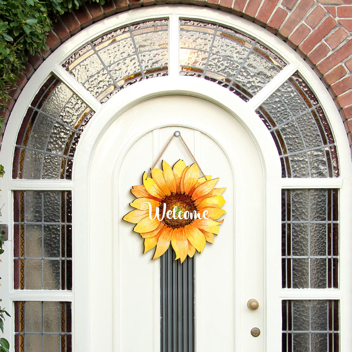Sunflower Welcome Wood Door Hanger 12 Inch