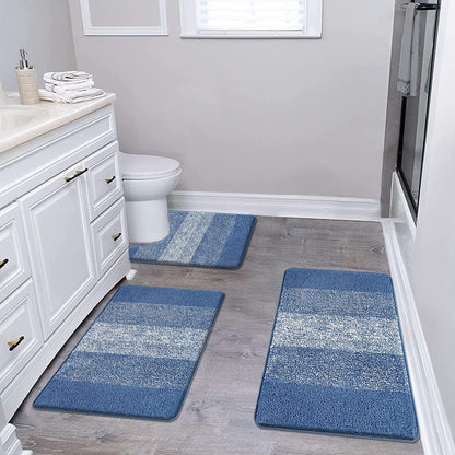 Enyhom Microfiber 3 Piece Bath Mat Sets Non Slip Bath Rugs and Pedestal Mats for Bathroom Washable Absorbent Bathroom Floor Carpet Rug Toilet Rug, Blue