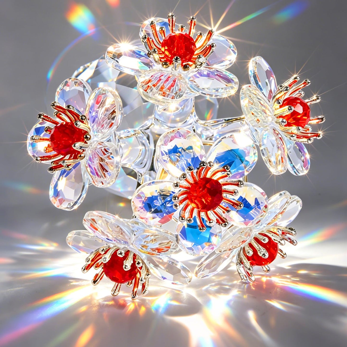 Anxingo Crystal Flower Figurine, Handmade Eternal Glass Flower (AB Color)