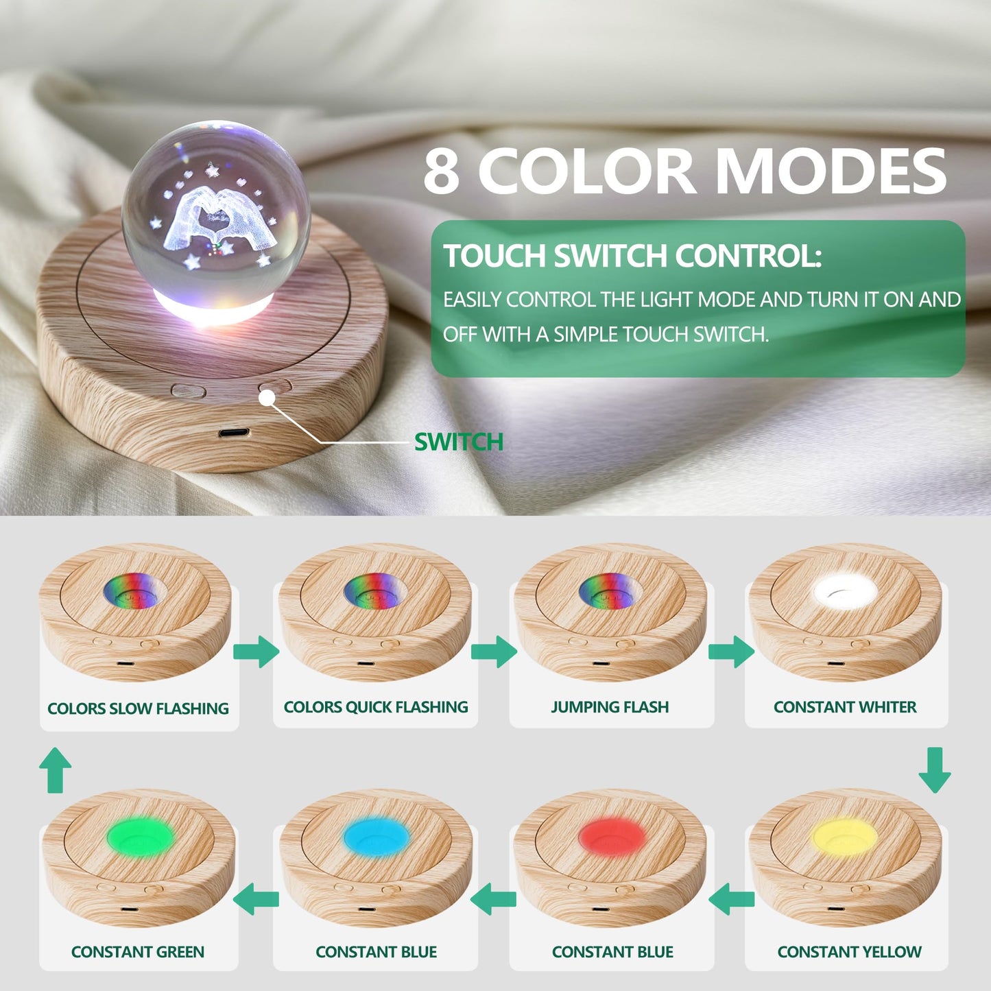 ZEERSHEE Light Base for Glass Art 4.5" Rotating Display LED Wood Base