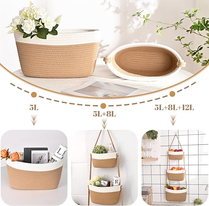 Hanging Storage Baskets, Over the Door Basket, Cotton Wall Baskets Storage