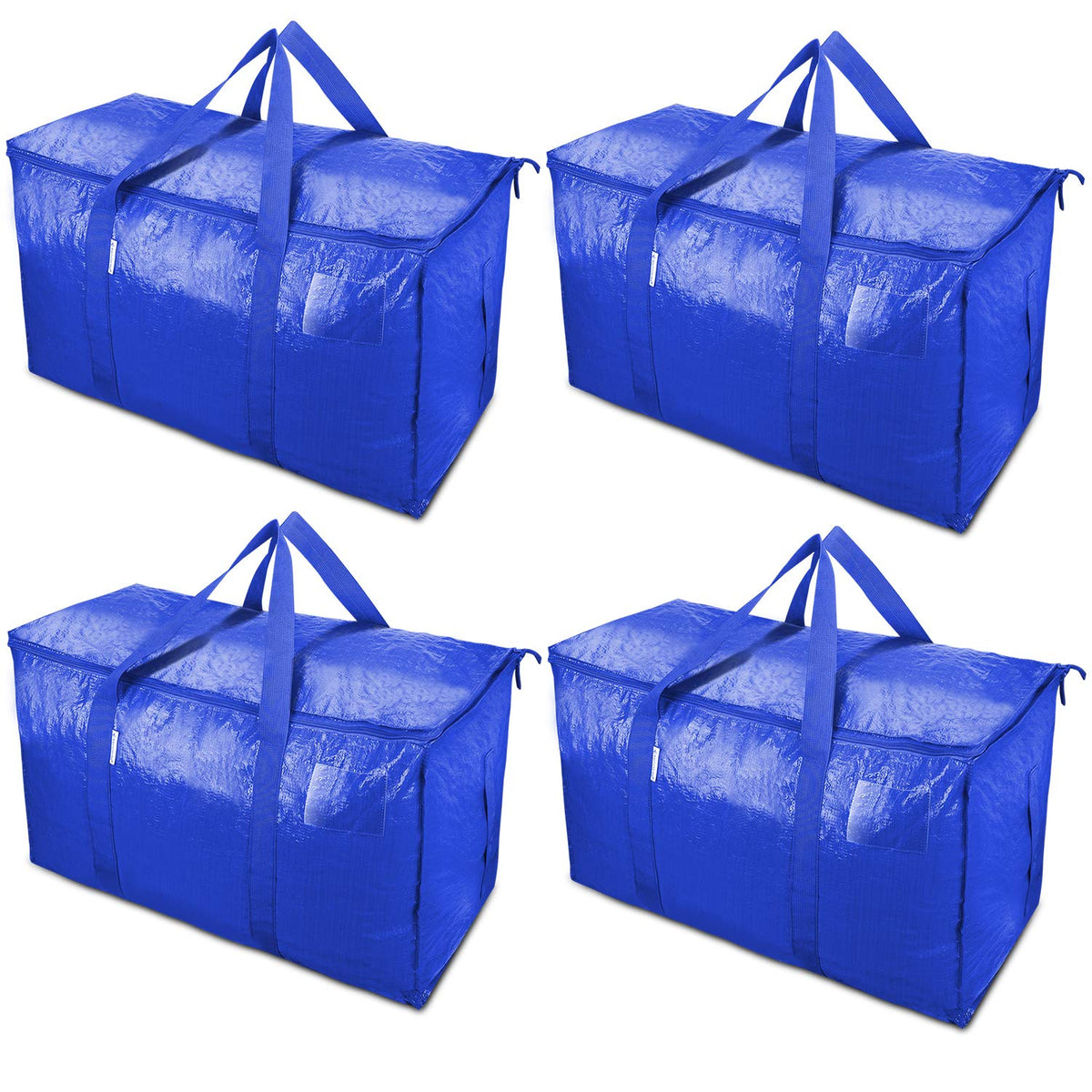 TICONN 4 Pack Extra Large Moving Bags Heavy Duty with Zippers & Carrying Handles, Durable Storage Bags Moving Boxes for Closet Organizers and Storage (4 Pack, Blue)