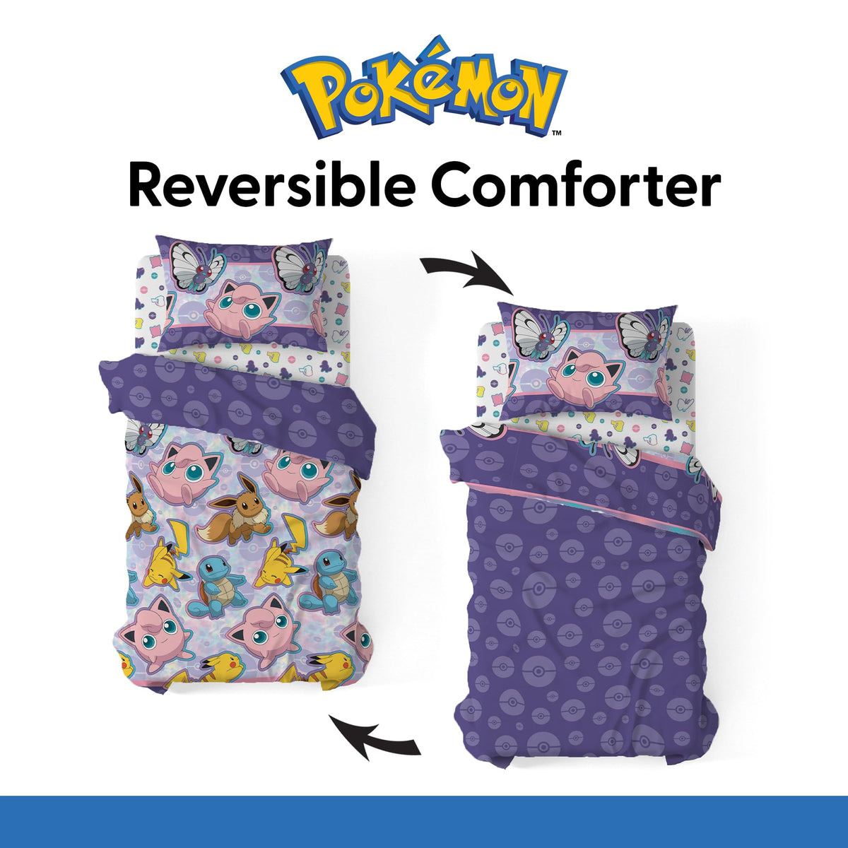 Northwest Pokemon Friendly Battle Twin Size Bed in a Bag Set, Pikachu Eevee Jigglypuff Squirtle, Kids Boys Girls Bedding Comforter Sheets