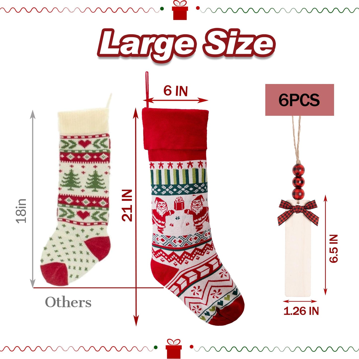 Mostop 6 Pack Christmas Stockings, 21 Inches Large Cable Knitted Stockings, Snowflake Reindeer Snowman Christmas Tree Knitted Stocking Decorations for Xmas Family Holiday Season Decor