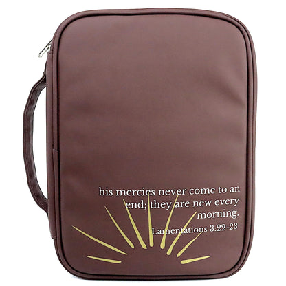 Bible Cover Dark Brown Vegan Leather with Scripture Verse Durable Bible Case with Elastic Page Holders Zipper Pocket Multiple Storage Options for Pens Notepad