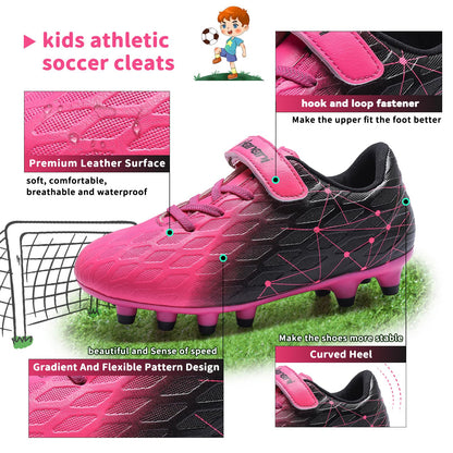 Boys Football Boots Shoes Kids Girls FG/AG Soccer Athletics Training Sport Running Shoes Profession Competition Teenager Indoor Outdoor Cleats Sneakers for Unisex Pink EU32 Convert 13UK Child