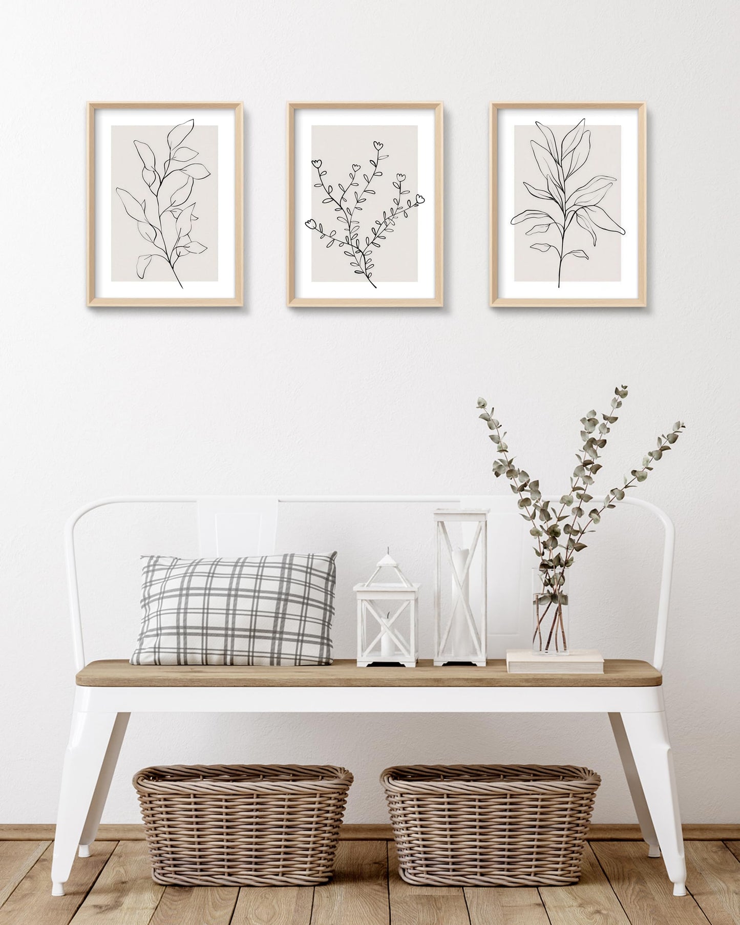 HesenDot 12x16in Botanical High Framed Wall Art Set of 3, Minimalist Line Drawing Plant Canvas Prints, Neutral Modern Nature Wall Decor for Living Room Bedroom Bathroom Office