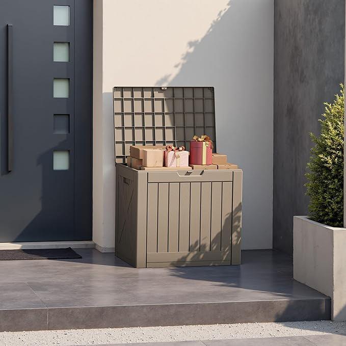 Patiowell 43 Gallon Resin Deck Box, Outdoor Storage Box for Patio Furniture, Deliveries, Pool Supplies,Waterproof and Lockable (Brown)