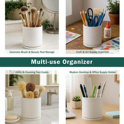 D'vine Dev 360° Rotating Utensil Holder Set – 7.2"+5" Kitchen Utensil Crocks for Countertop, Modern Cooking Tool Organizers for Kitchen Storage +Décor, Oatmeal, Set of 2, 72-Z-D-1