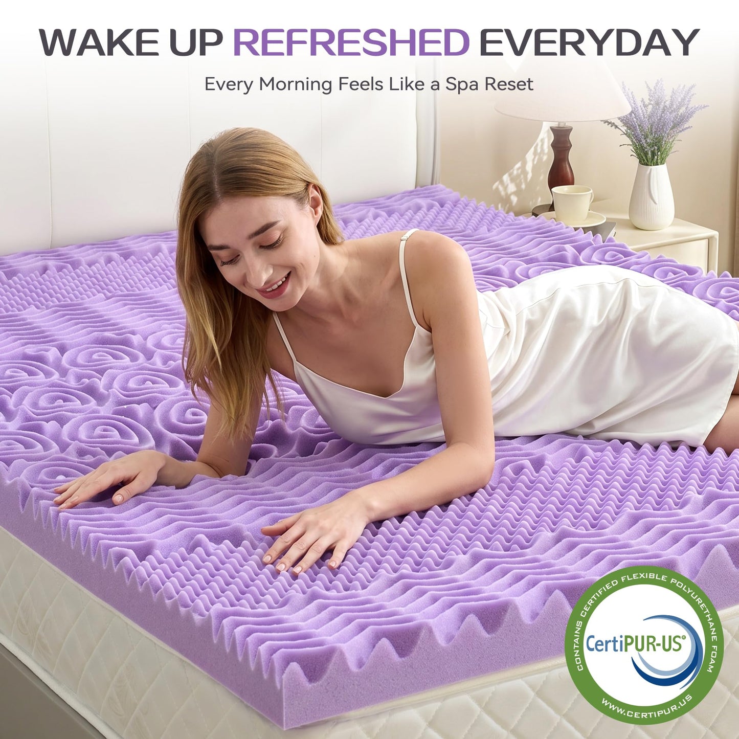 SINWEEK 1.5 Inch 7-Zone Memory Foam Mattress Topper Full Size, Soft Mattress Pad for Back Pain Relief, Egg Crate Bed Topper Double Bed Size, CertiPUR-US Certified, Violet
