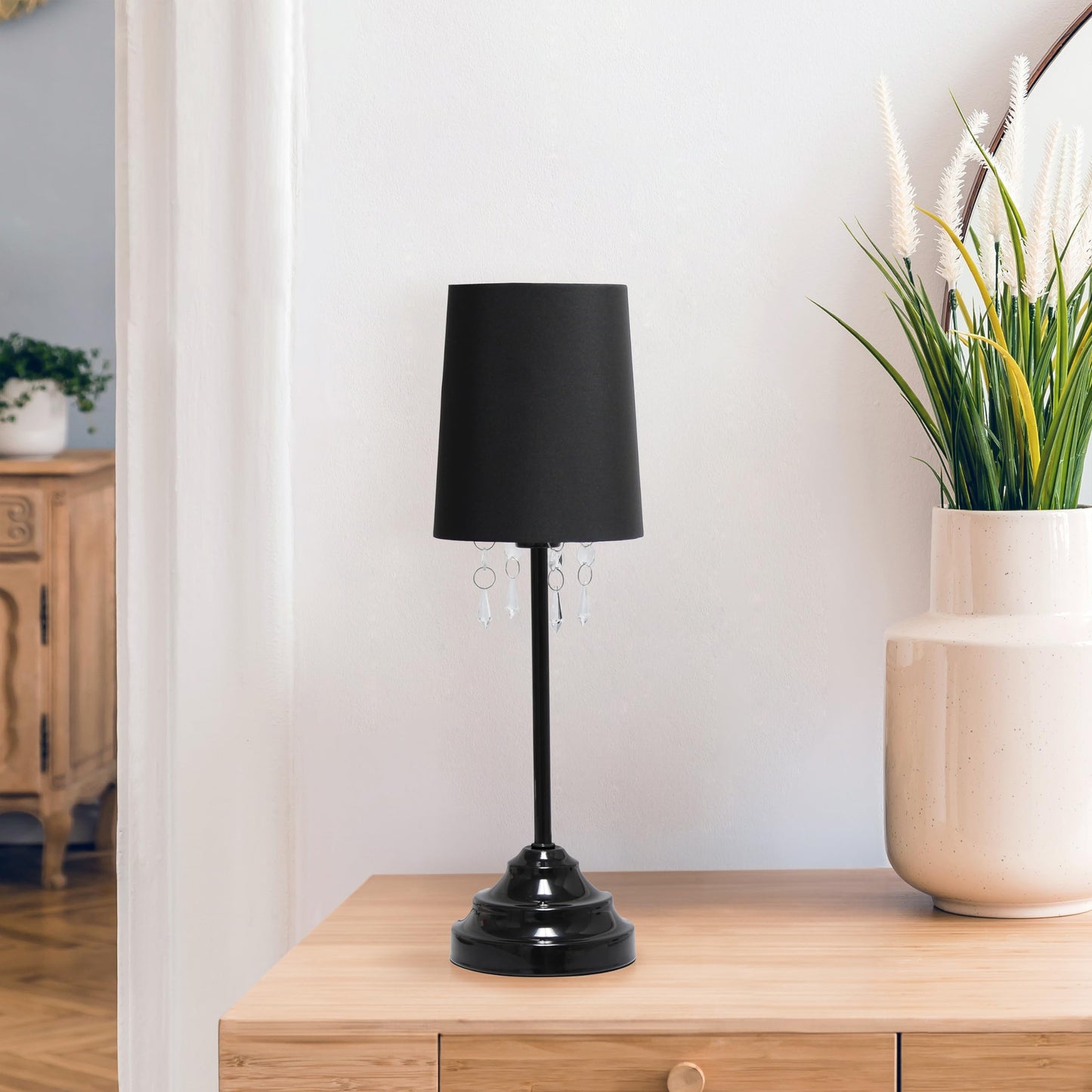 Simple Designs 17.25" Chic and Stylish Crystal Adorned Table Lamp - Black