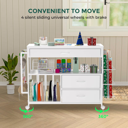 Anrigeail Wrapping Paper Storage & Organizer, Craft Cart with Ribbon & Gift Bag Storage, Wrapping Paper Organizer Holder(3 Wooden Drawers-White)