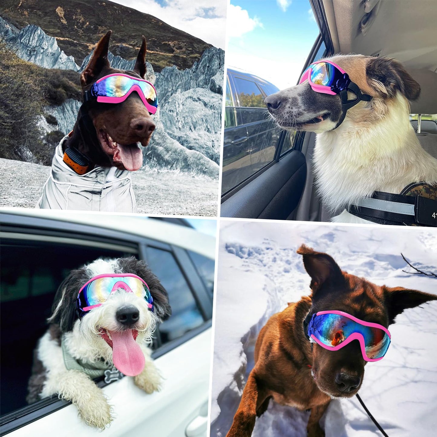 NAMSAN Sunglasses for Dogs Adjustable Dog Glasses Waterproof Windproof Dog Motorcycle Goggles Safety Glasses Pink