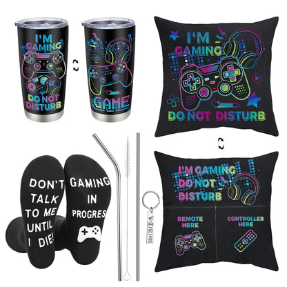 Ovveroche Gamer Gifts for Men Gaming Gift Box for Him Dad Boyfriend Husband Brother Male Friends Gamer Mugs Throw Pillow Cover Socks Gift Basket