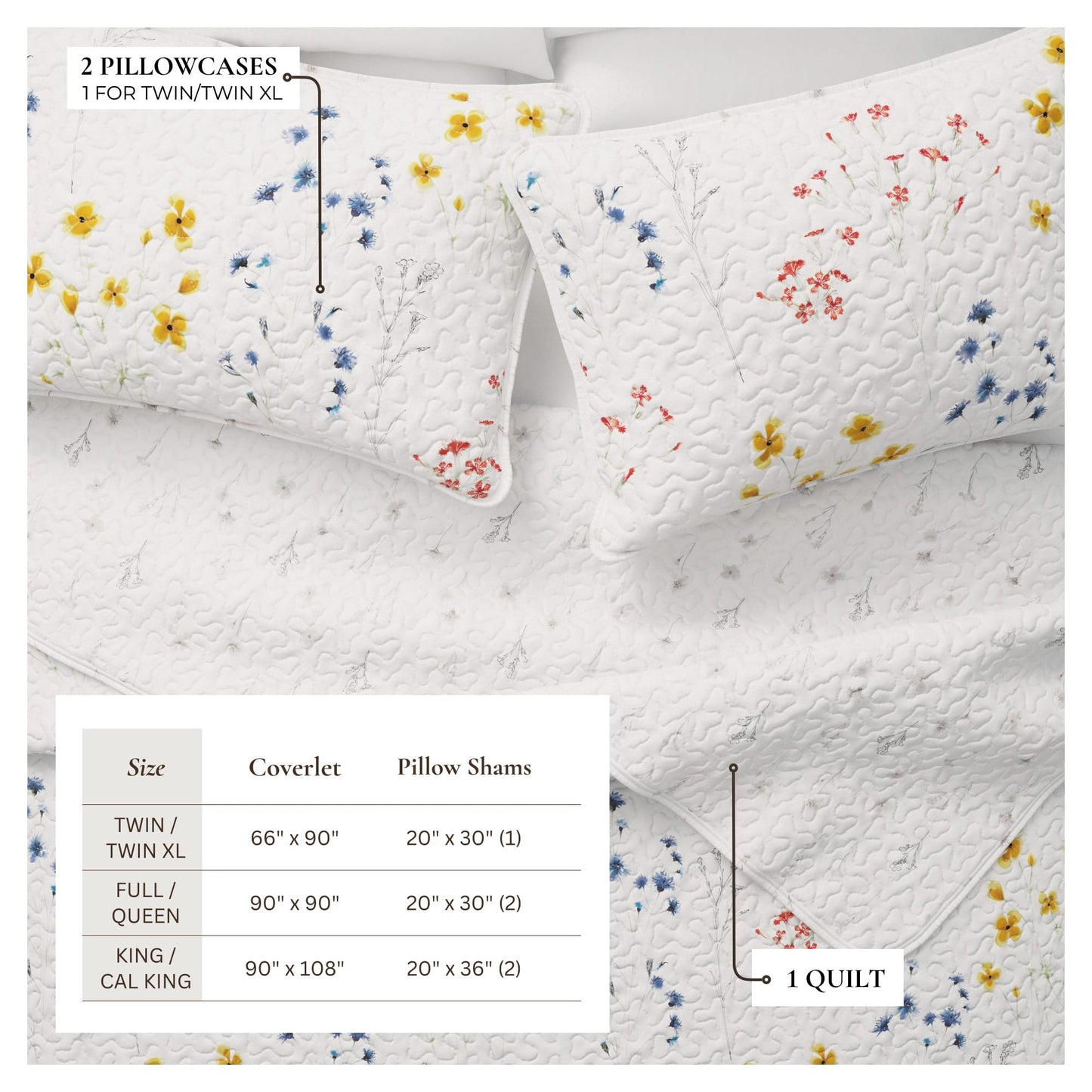 Great Bay Home Floral Quilt Set - 2-Piece Twin/Twin XL Size Spring Bedding Set - Lightweight, All-Season, Reversible Bedspread (Wildflowers)