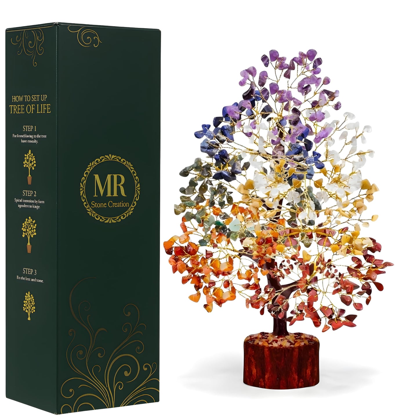 Mr.stonecreations 7 Chakra Crystal Tree of Life Natural Gemstone Vastu Tree for Home Decor, Meditation & Reiki Healing Handmade Spiritual Energy Gift (Pack of 1)