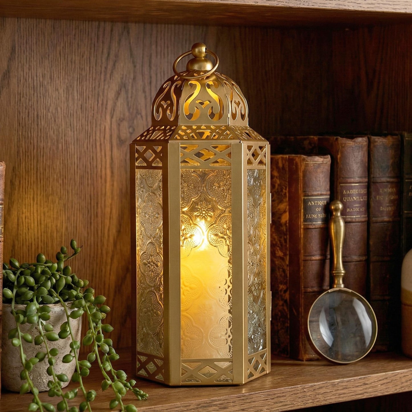 Vela Lanterns Decorative Indoor Moroccan Candle Holders, Gold, M, 2-Pack