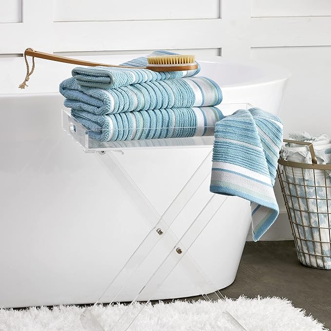 SKL Home Seabrook Stripe 100% Cotton Premium 2-Piece Hand Towel Set, 550 GSM