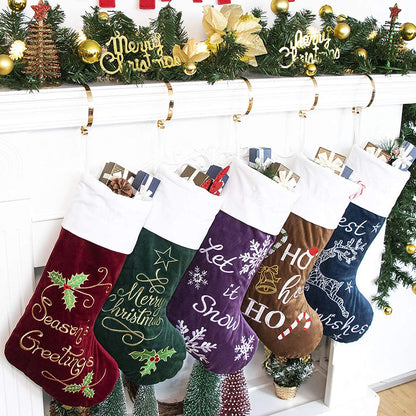 GEX Christmas Stockings 5 Pack for Family 22" Large Embroidered Classic Luxury Velvet Red Green Purple Blue Brown Decorations for Fireplace Xmas Season (Set of 5)