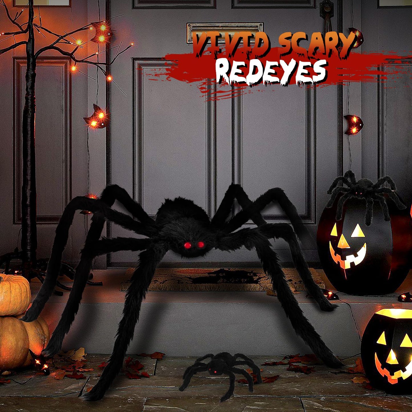 Giant Spider 6.6 Ft + 0.98 Ft*2, Halloween Decorations 78" Fake Halloween Decor Spiders Large, Furry Spiders for Outdoor Indoor Yard Home Costumes Party House Décor, 3 Pack