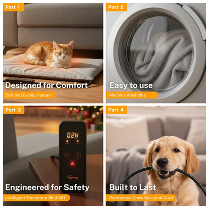 Toozey Small Pet Heating Pad, 6 Adjustable Temperature Dog Cat Heating Pad with Timer, Waterproof Heated Cat Bed with Chew Resistant Cord, Indoor Electric Pet Heated Mat 18x16in