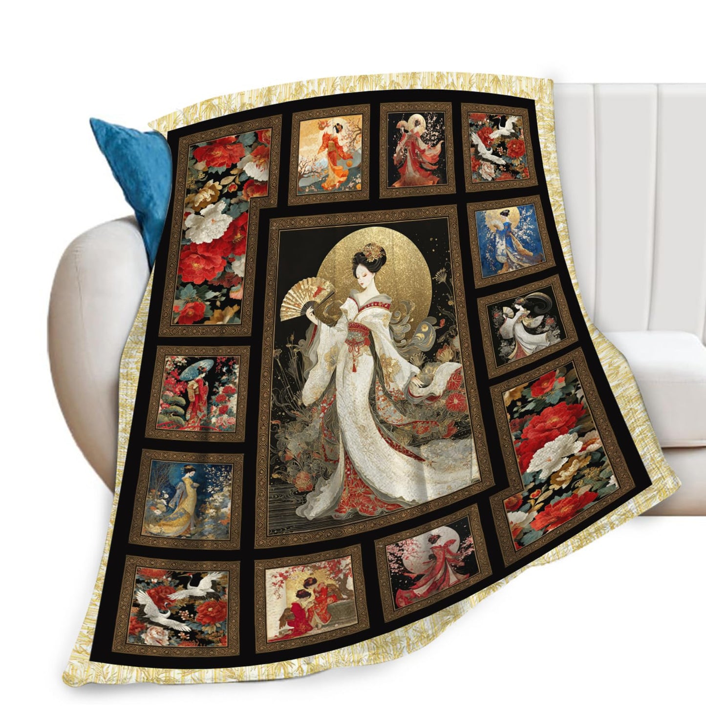 Japanese Gifts for Women, Japan Geisha Girls Flannel Throw Blanket, Cozy Fleece Soft Stuff Blankets Gift for Girls Couch Sofa Bed 50" x 40"