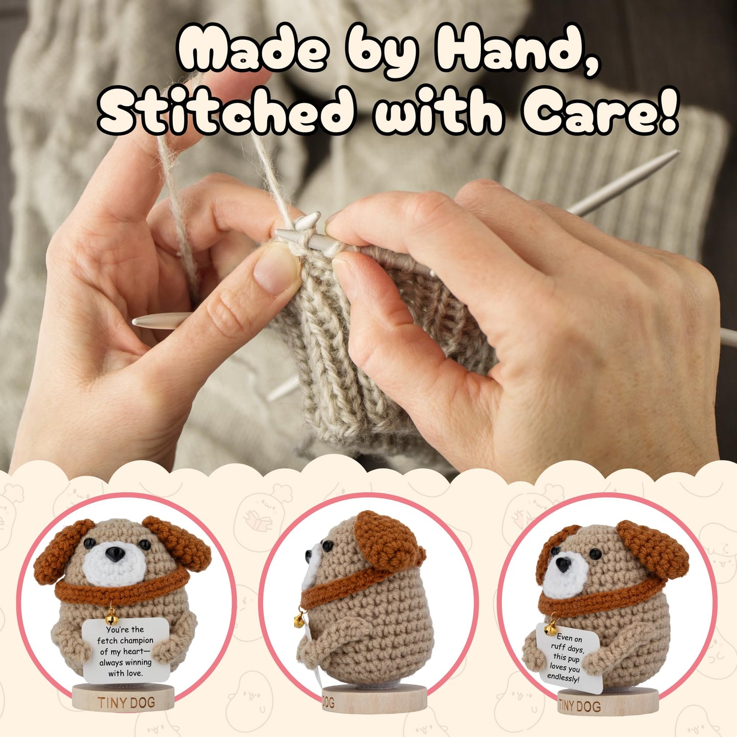 Dog Mom Gifts for Women - Tiny Dog Crochet with 30 Cute Signs for Furr Mama | Funny Birthday Gift for Pet Lovers | Funny Present for Birthday, Mothers Day, New Puppy | Cute Positive Crochet Animal