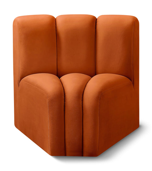 Meridian Furniture 103Cognac-CC Arc Collection Modern | Contemporary Curved Corner with Soft Cognac Velvet, Channel Tufting, Modular for Limitless Configurations, 33" W x 31" D x 30" H, Cognac