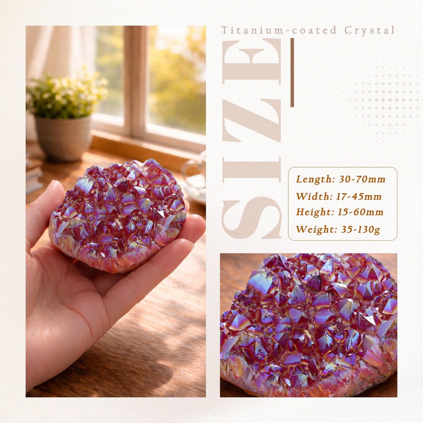 mookaitedecor Titanium Coated Natural Rock Crystal Cluster Geode Stone Specimen, Red