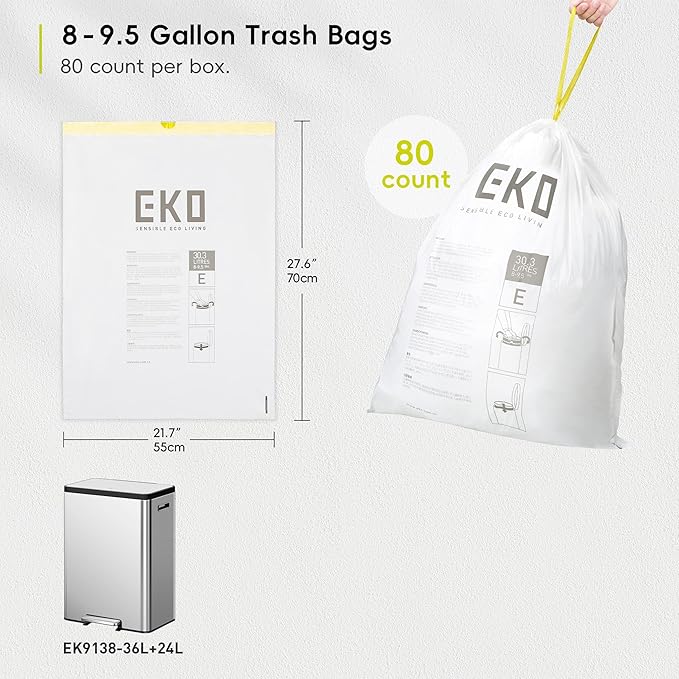 EKO Easy-Dispense Roll 80 Count Extra-Strong Drawstring Tall Kitchen Trash Bag