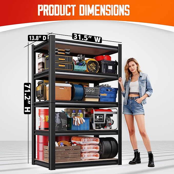 Set of 2 71"H Garage Shelving-5 Tier Garage Storage Shelves,Adjustable Heavy Duty Metal Shelving Unit and Storage Large Rack,Utility Steel Shelf For Warehouse Industrial Pantry Basement 71"x32"x14"