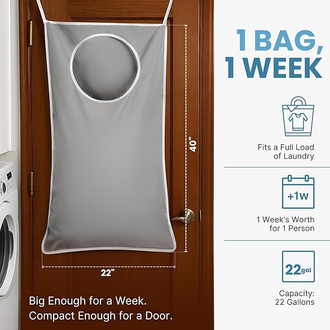 Hanging Laundry Hamper Bag XL, Space Saving over the Door Storage Bags