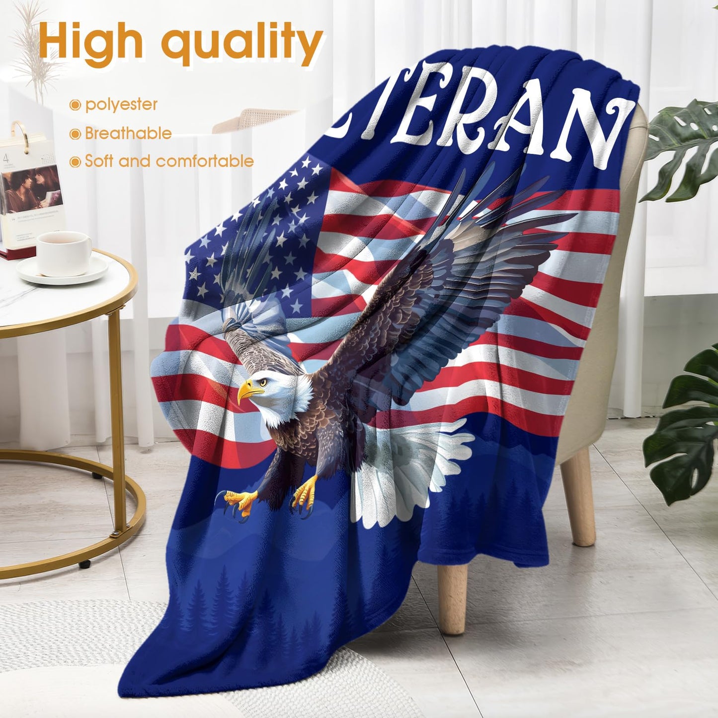 Hohoto Veteran Gifts for Father Dad Men, American Stars Flag Eagle Throw Blanket Present for Veterans Day Retirement Birthday Christmas 50"x60"